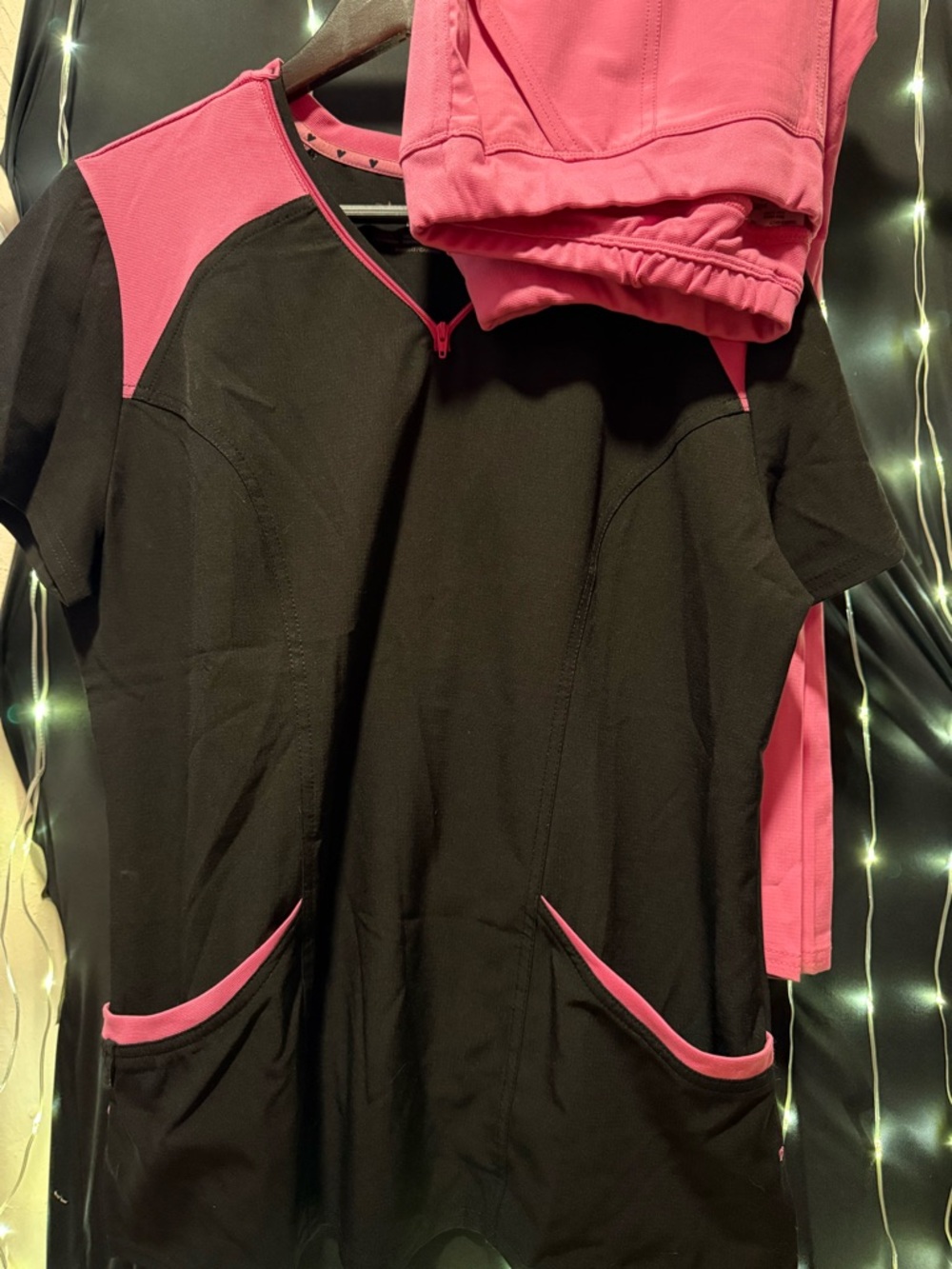 56. Pre loved HeartSoul Black and Pink Scrub Top with Pink Pants Set